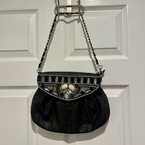 Chico's Black and Silver Beaded Shoulder Bag.  Great Condition!
